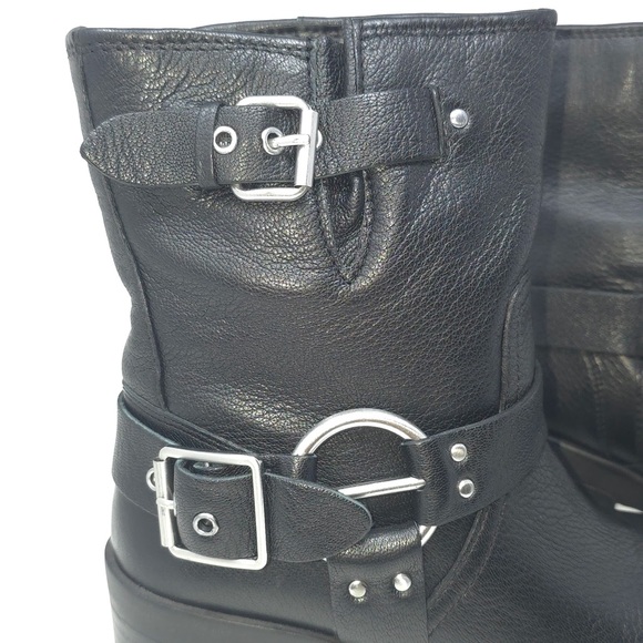 Kenneth Cole Stride Black Leather Motorcycle Boots Winter - Picture 10 of 12